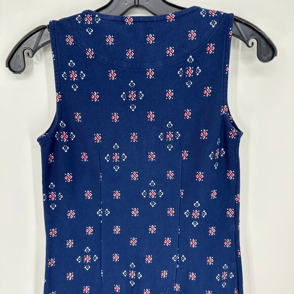 Talbots Sheath Dress XSP Foulard Print Sleeveless Cotton Navy Blue Red Casual - Picture 7 of 11